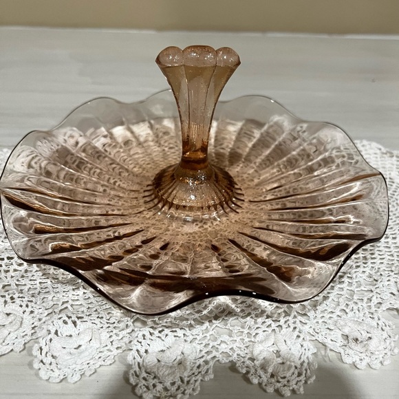 Vintage Depression Glass Pink Swirl Possibly Federal Diana Candy Dish Server - Picture 2 of 2